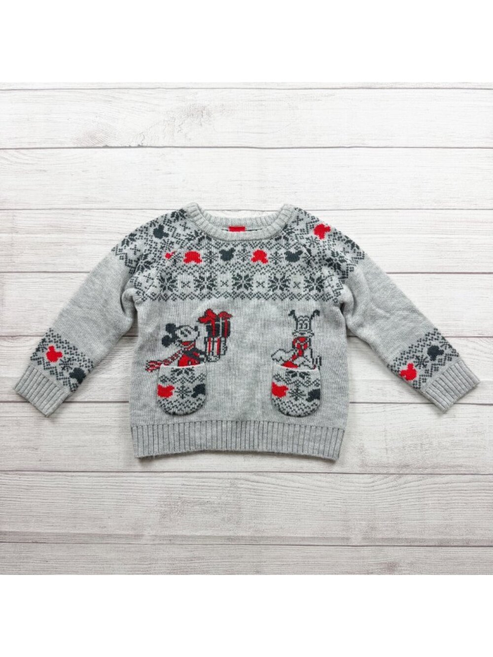 Disney Holiday Sweater Gray Mickey Mouse Fair Isle Acrylic Blend Warm 5T